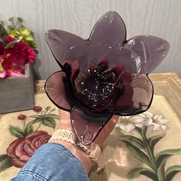Vintage Handblown Amethyst Purple Murano Glass Tulip Flower Shape Vase Dish - Picture 7 of 12